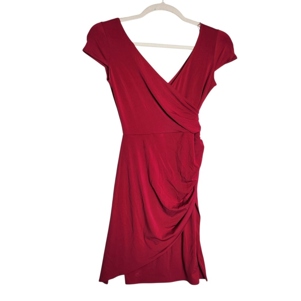 Maggy London Wineberry Red Faux Wrap Ruched Sheath Dress 95320 Size 8